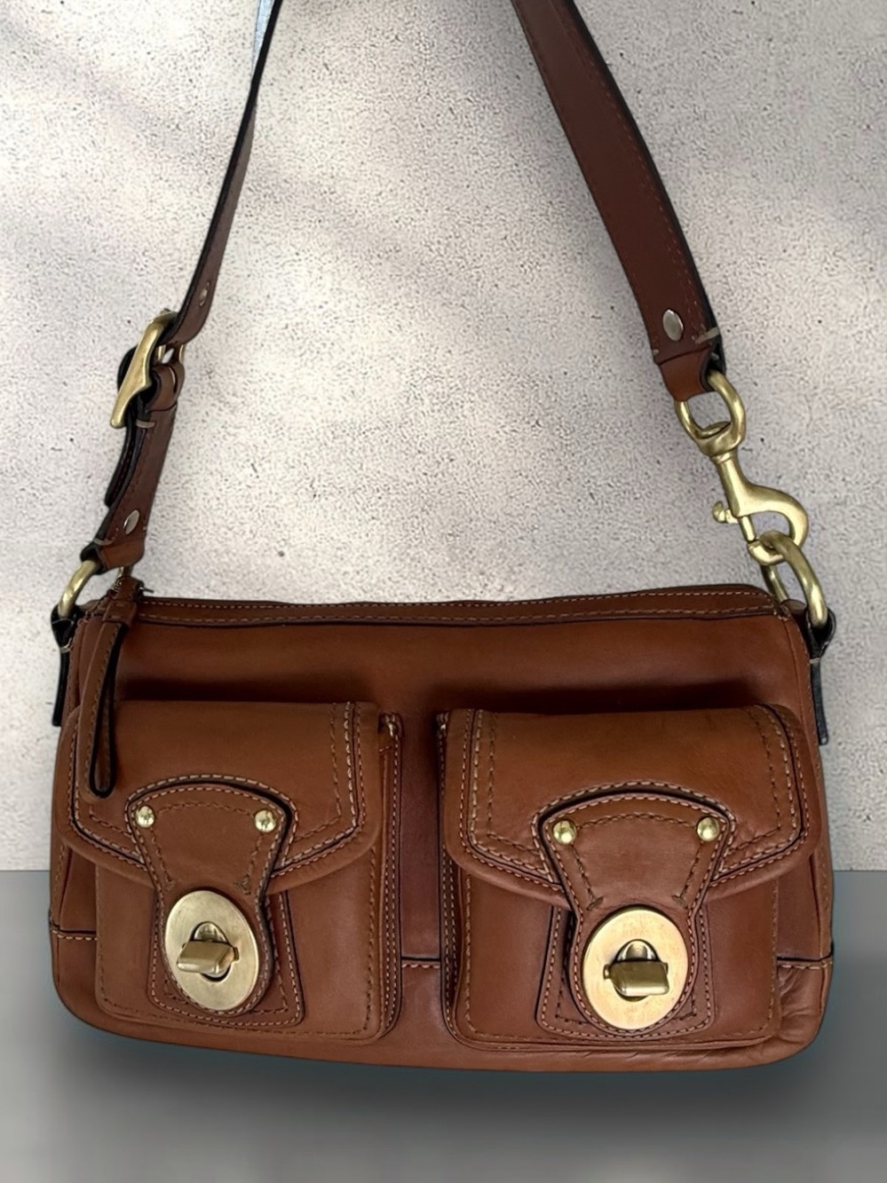 904 Coach Legacy Double Turnlock Shoulder Bag Whiskey Leather